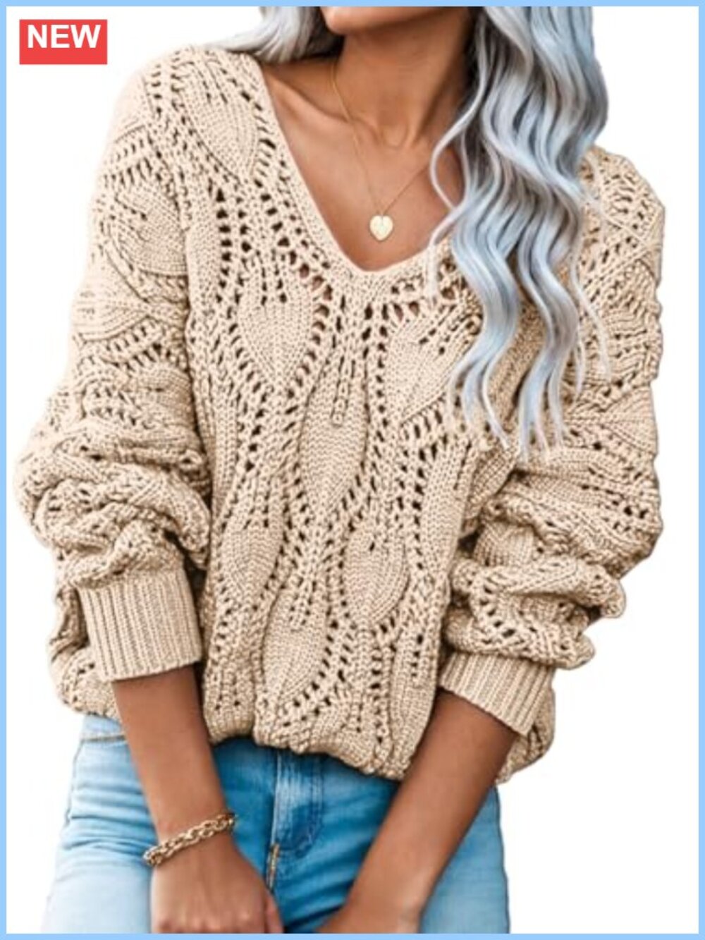 Crochet V-Neck Hollow Out Pullover Sweater Women's